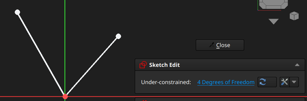 FreeCAD sketcher workbench under-constrained example